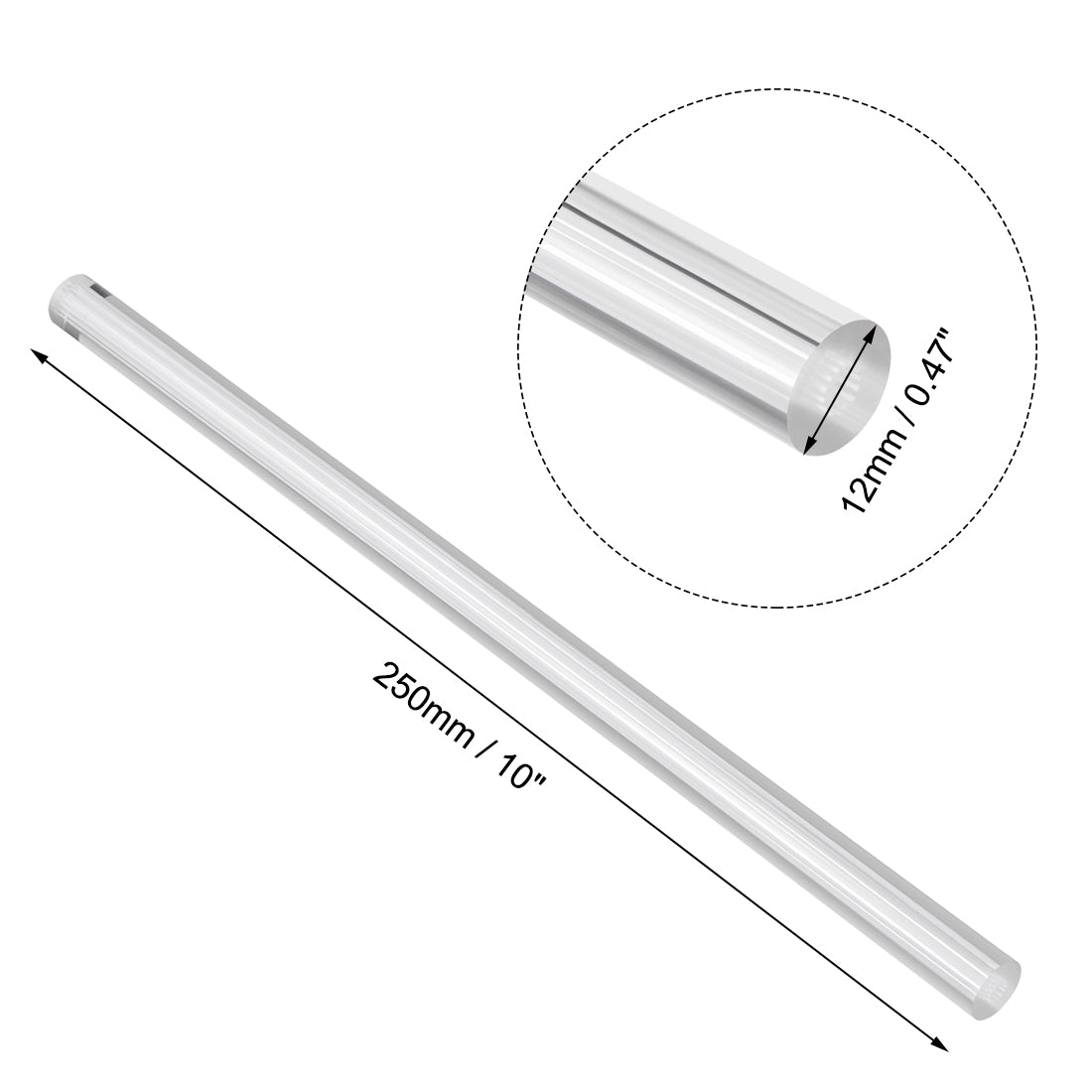 uxcell Uxcell Solid Acrylic Round Rod Straight Light White Line PMMA Bar 12mmx250mm 2Pcs