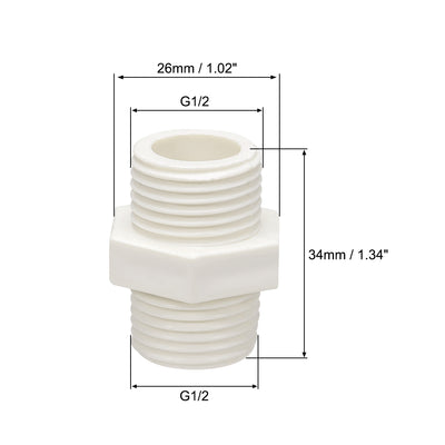 Harfington Uxcell PVC Pipe Fitting Hex Nipple G1/2 x G1/2 Male Thread Adapter Connector 5pcs