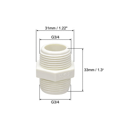 Harfington Uxcell PVC Pipe Fitting Hex Nipple G3/4 x G3/4 Male Thread Adapter Connector 5pcs