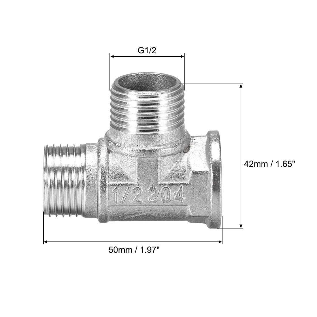 uxcell Uxcell Stainless Steel 304 Cast  Pipe Fitting G1/2 Male x G1/2 Male x G1/2 Female Tee Shaped Connector Coupler 3pcs