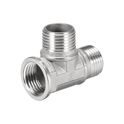 Harfington Uxcell Stainless Steel 304 Cast  Pipe Fitting G1/2 Male x G1/2 Male x G1/2 Female Tee Shaped Connector Coupler 3pcs