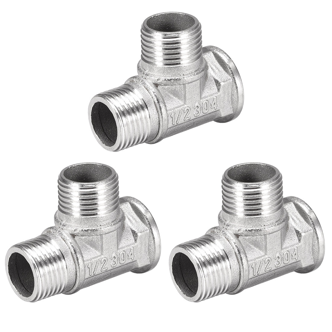 uxcell Uxcell Stainless Steel 304 Cast  Pipe Fitting G1/2 Male x G1/2 Male x G1/2 Female Tee Shaped Connector Coupler 3pcs