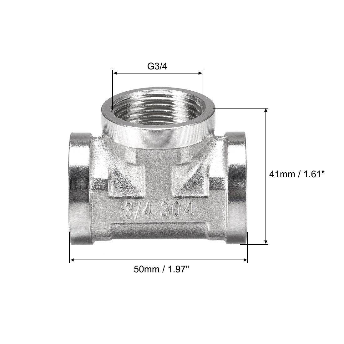 uxcell Uxcell Stainless Steel 304 Cast  Pipe Fitting G3/4 Female Thread Tee Shaped Connector Coupler 2pcs