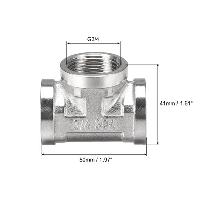 Harfington Uxcell Stainless Steel 304 Cast  Pipe Fitting G3/4 Female Thread Tee Shaped Connector Coupler 2pcs