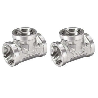 Harfington Uxcell Stainless Steel 304 Cast  Pipe Fitting G3/4 Female Thread Tee Shaped Connector Coupler 2pcs