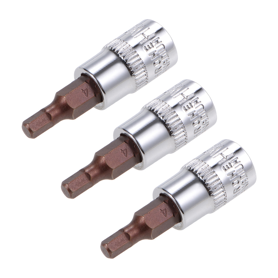 uxcell Uxcell 3 Pcs 1/4" Drive x 4mm Hex Bit Socket, Standard Metric, S2 & Cr-V Steel