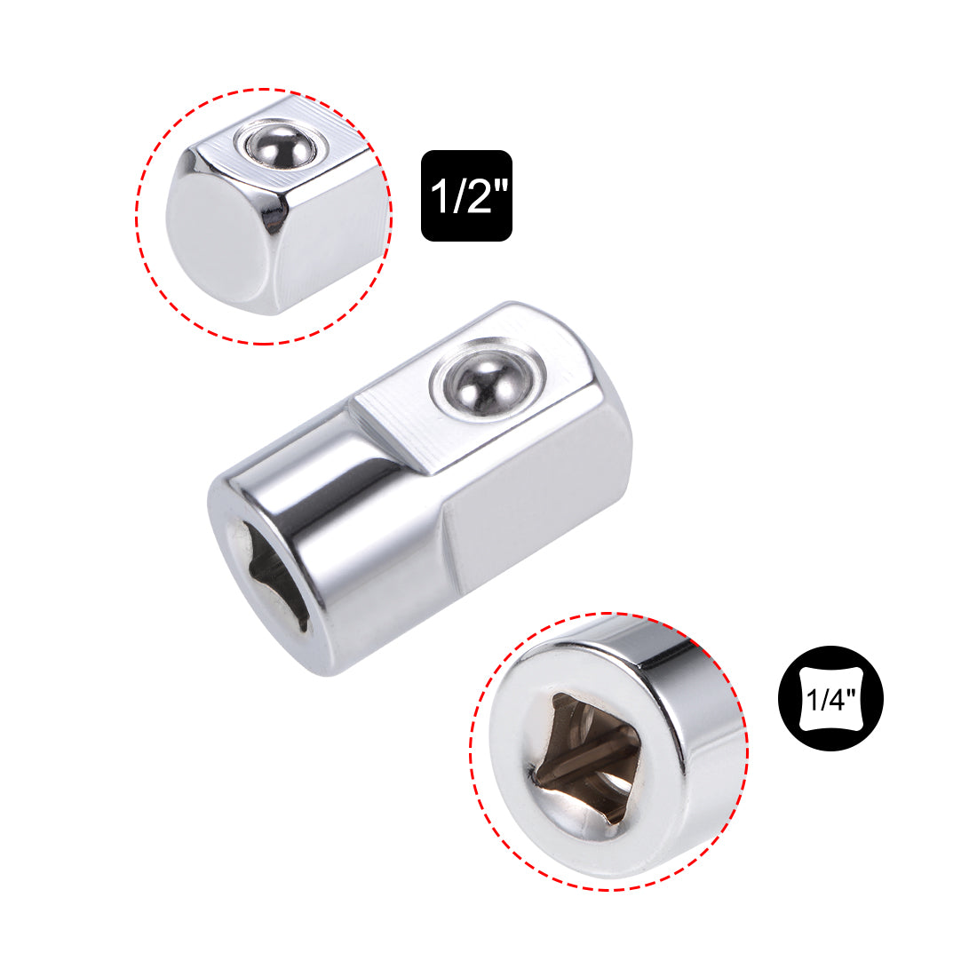 uxcell Uxcell 2Stk. Buchsenadapter und Reduzierstück 1/4-Zoll-Buchse auf 1/2-Zoll-Stecker Cr-V Stahl