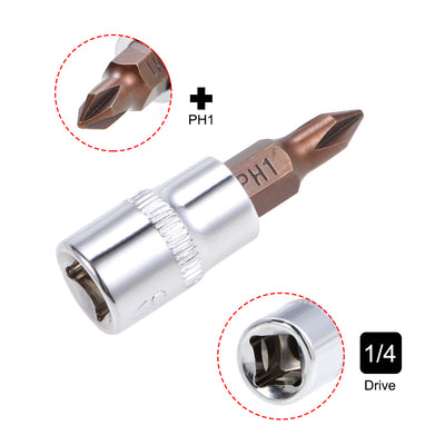 Harfington Uxcell 2 Pcs 1/4" Drive x PH1 Phillips Bit Socket, Standard Metric, S2 and Cr-V Steel