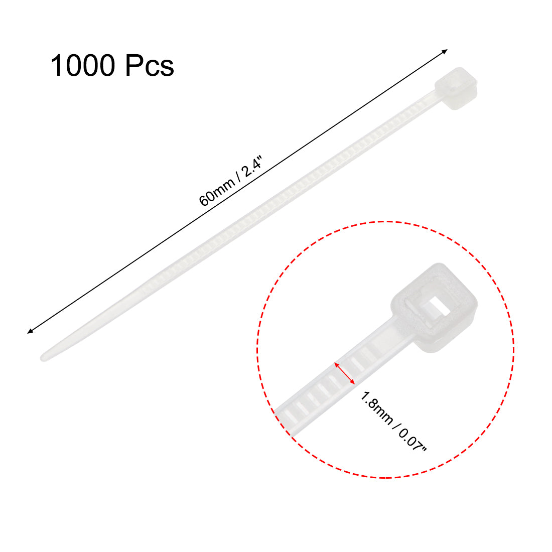 uxcell Uxcell Cable Zip Ties 60mmx1.8mm Self-Locking Nylon Tie Wraps White 1000pcs