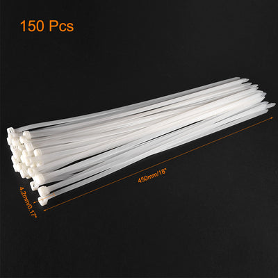 Harfington Uxcell Cable Zip Ties 450mmx4.2mm Self-Locking Nylon Tie Wraps White 150pcs