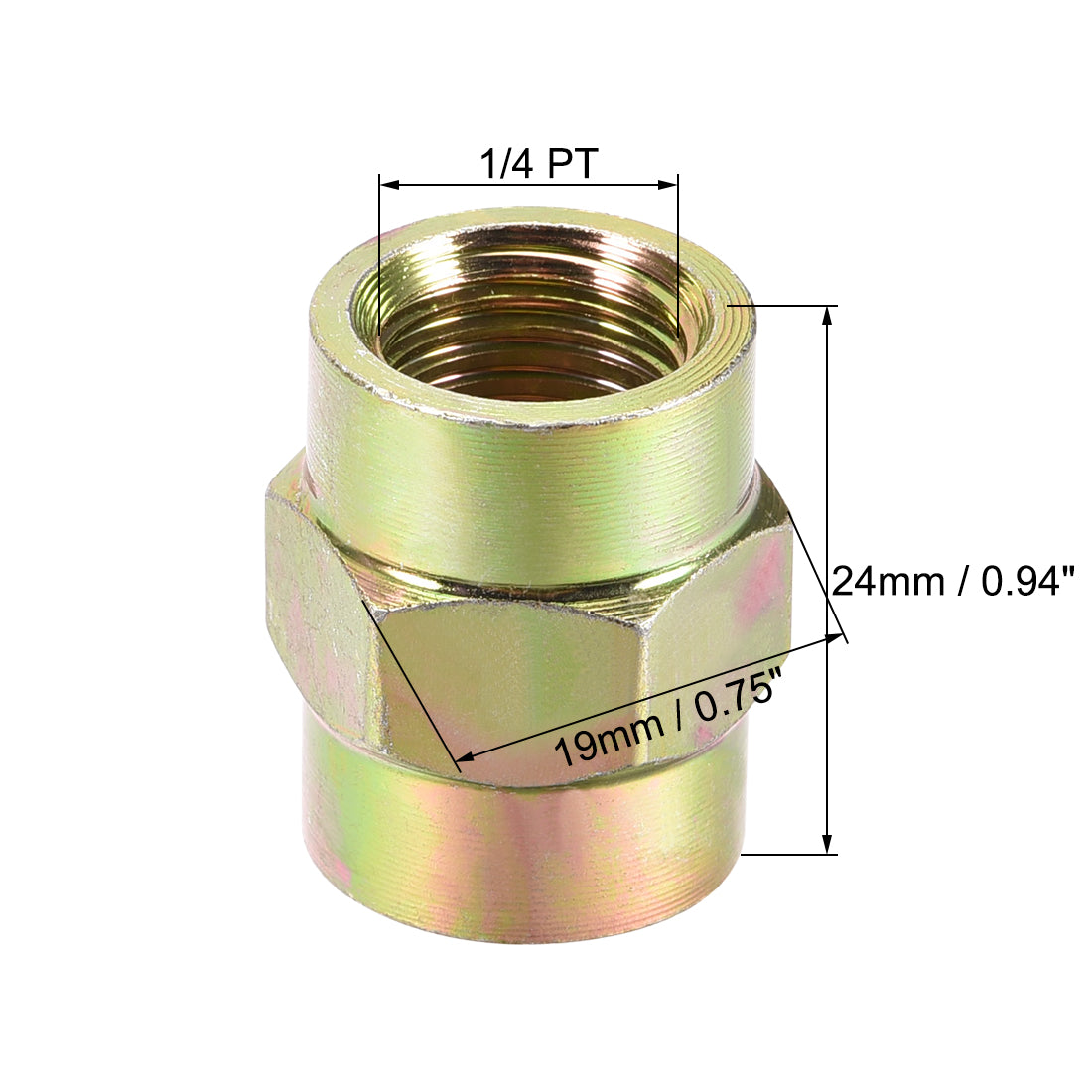 uxcell Uxcell Pipe Fitting Connector Straight Hex Nipple Coupling 1/4 PT Female Thread Hydraulic Adapter 4pcs