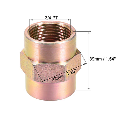 Harfington Uxcell Pipe Fitting Connector Straight Hex Nipple Coupling 3/4 PT Female Thread Hydraulic Adapter 2pcs