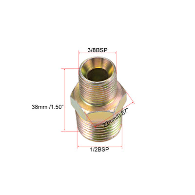 Harfington Uxcell Reducing Pipe Fitting - Reducer Hex Nipple - 1/2 X 3/4 BSP Male Connector Zinc Finish Plating 6Pcs