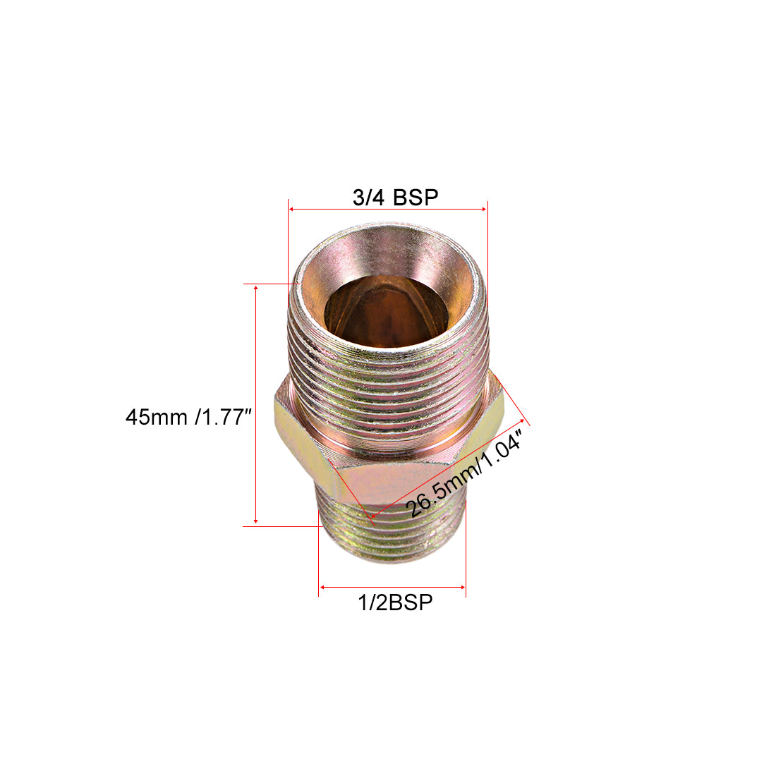 Uxcell Uxcell Reducing Pipe Fitting - Reducer Hex Nipple - 1/2 X 3/4 BSP Male Connector Zinc Finish Plating 6Pcs