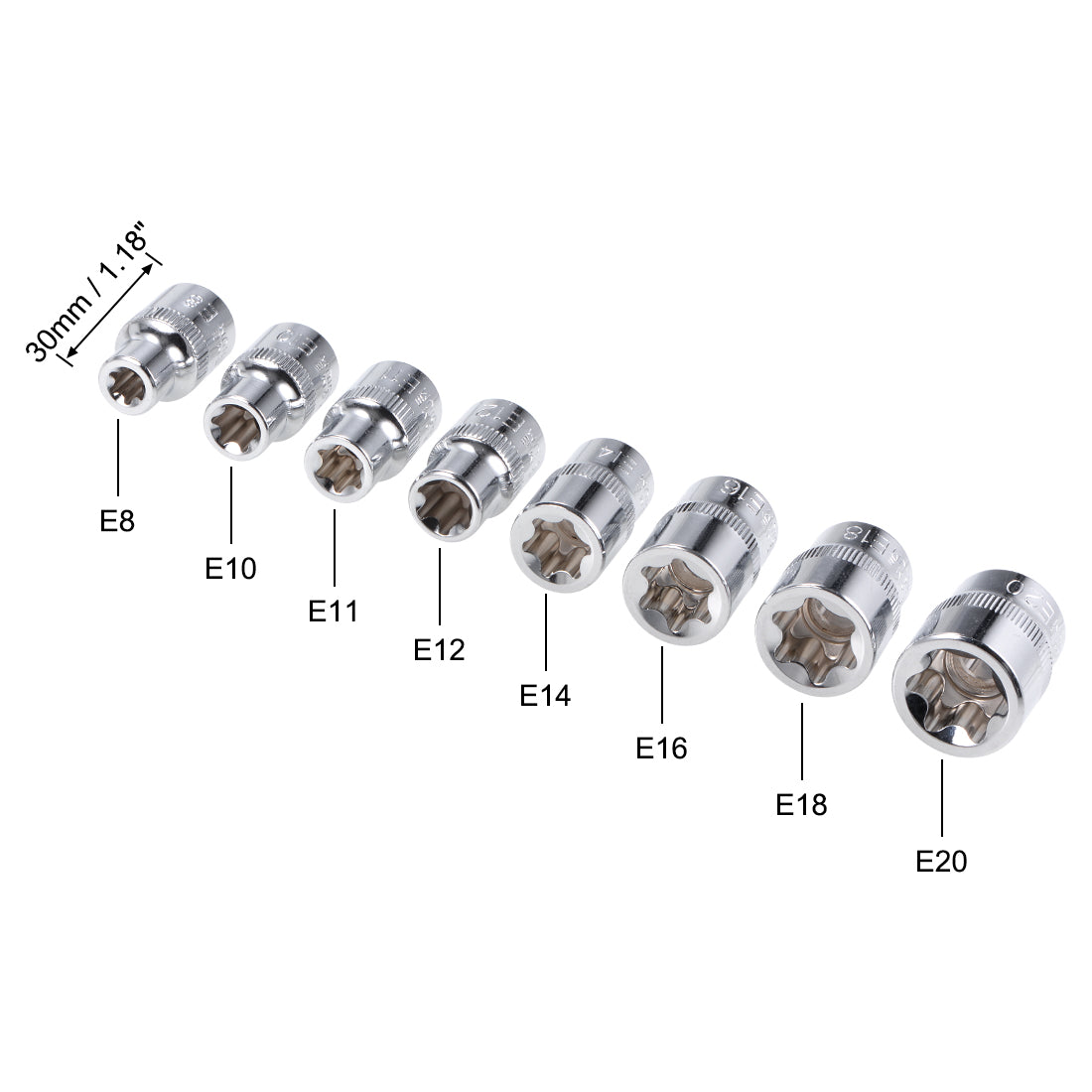 uxcell Uxcell 8Stk. 3/8-Zoll Laufwerk Externer Torx Flachsteckschlüssel Set Cr-V Stahl