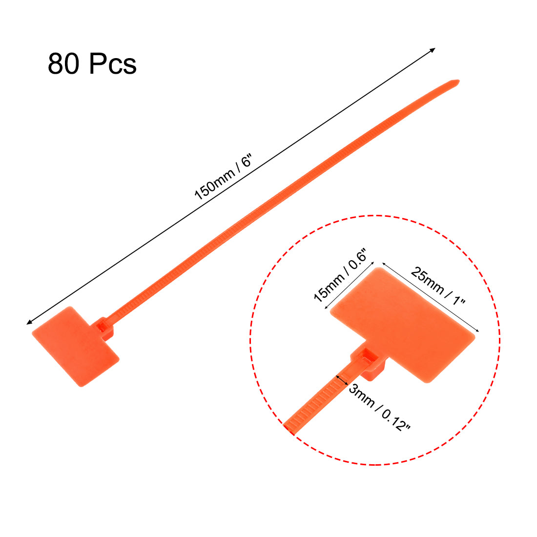 uxcell Uxcell Cable Zip Ties 6 Inch Label Tag Mark Self-Locking Nylon Wire Strap Orange 80pcs