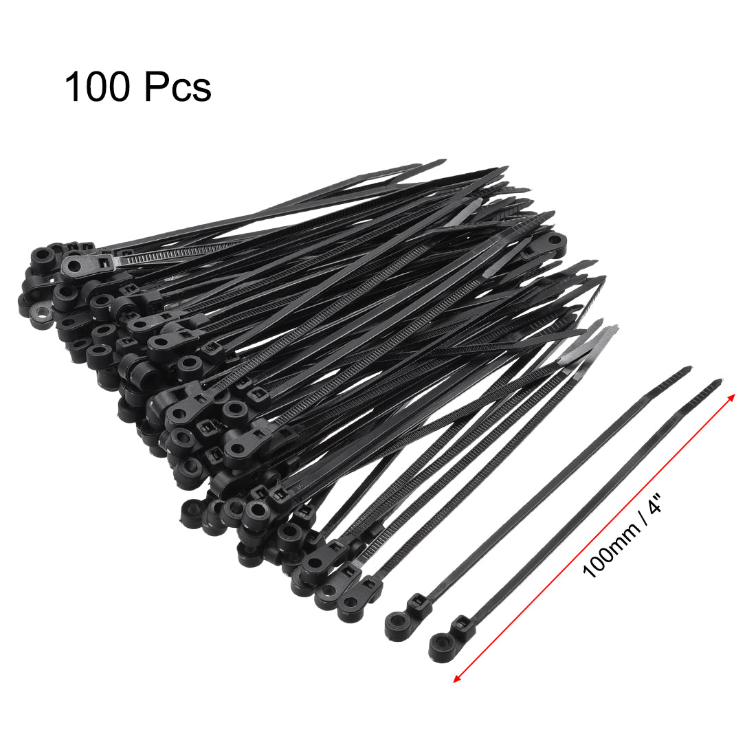 uxcell Uxcell Mount Head Cable Zip Ties 4 Inch Screw Hole Nylon Wire Strap Black 100pcs