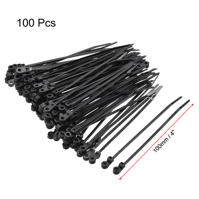 Harfington Uxcell Mount Head Cable Zip Ties 4 Inch Screw Hole Nylon Wire Strap Black 100pcs