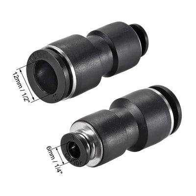 Harfington Uxcell Plastic Straight Union Push to Connect Tube Fitting 12mm-6mm OD Push Fit Lock 2pcs