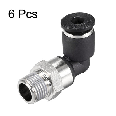 Harfington Uxcell Push to Connect Tube Fitting Male Elbow 4mm Tube OD x 1/8 NPT Thread Pneumatic Air Push Fit Lock Fitting 6pcs