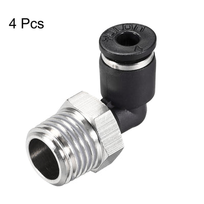 Harfington Uxcell Push to Connect Tube Fitting Male Elbow 4mm Tube OD x 1/4 NPT Thread Pneumatic Air Push Fit Lock Fitting 4pcs