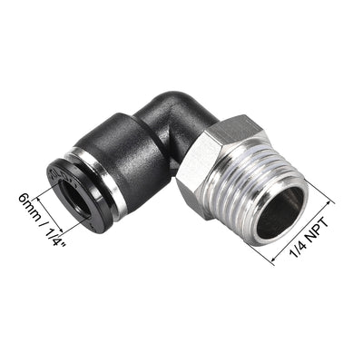 Harfington Uxcell Push to Connect Tube Fitting Male Elbow 6mm Tube OD x 1/4 NPT Thread Pneumatic Air Push Fit Lock Fitting 2pcs