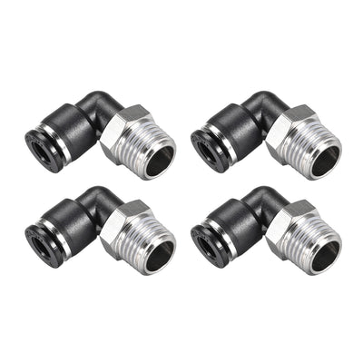 uxcell Uxcell Push to Connect Tube Fitting Male Elbow 6mm Tube OD x 1/4 NPT Thread Pneumatic Air Push Fit Lock Fitting 4pcs