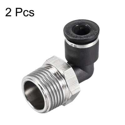 Harfington Uxcell Push to Connect Tube Fitting Male Elbow 6mm Tube OD x 3/8 NPT Thread Pneumatic Air Push Fit Lock Fitting 2pcs