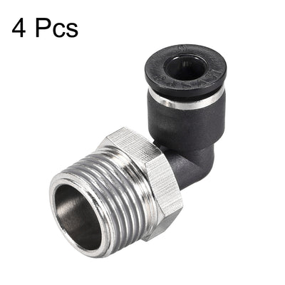 Harfington Uxcell Push to Connect Tube Fitting Male Elbow 6mm Tube OD x 3/8 NPT Thread Pneumatic Air Push Fit Lock Fitting 4pcs