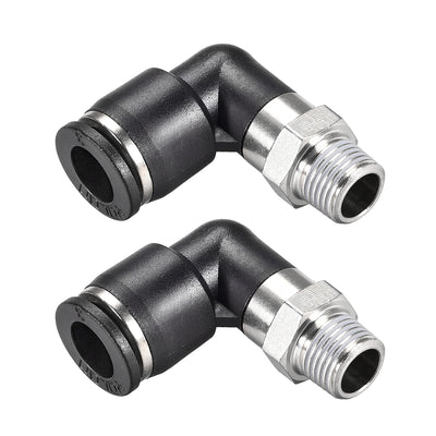 uxcell Uxcell Push to Connect Tube Fitting Male Elbow 8mm Tube OD x 1/8 NPT Thread Pneumatic Air Push Fit Lock Fitting 2pcs