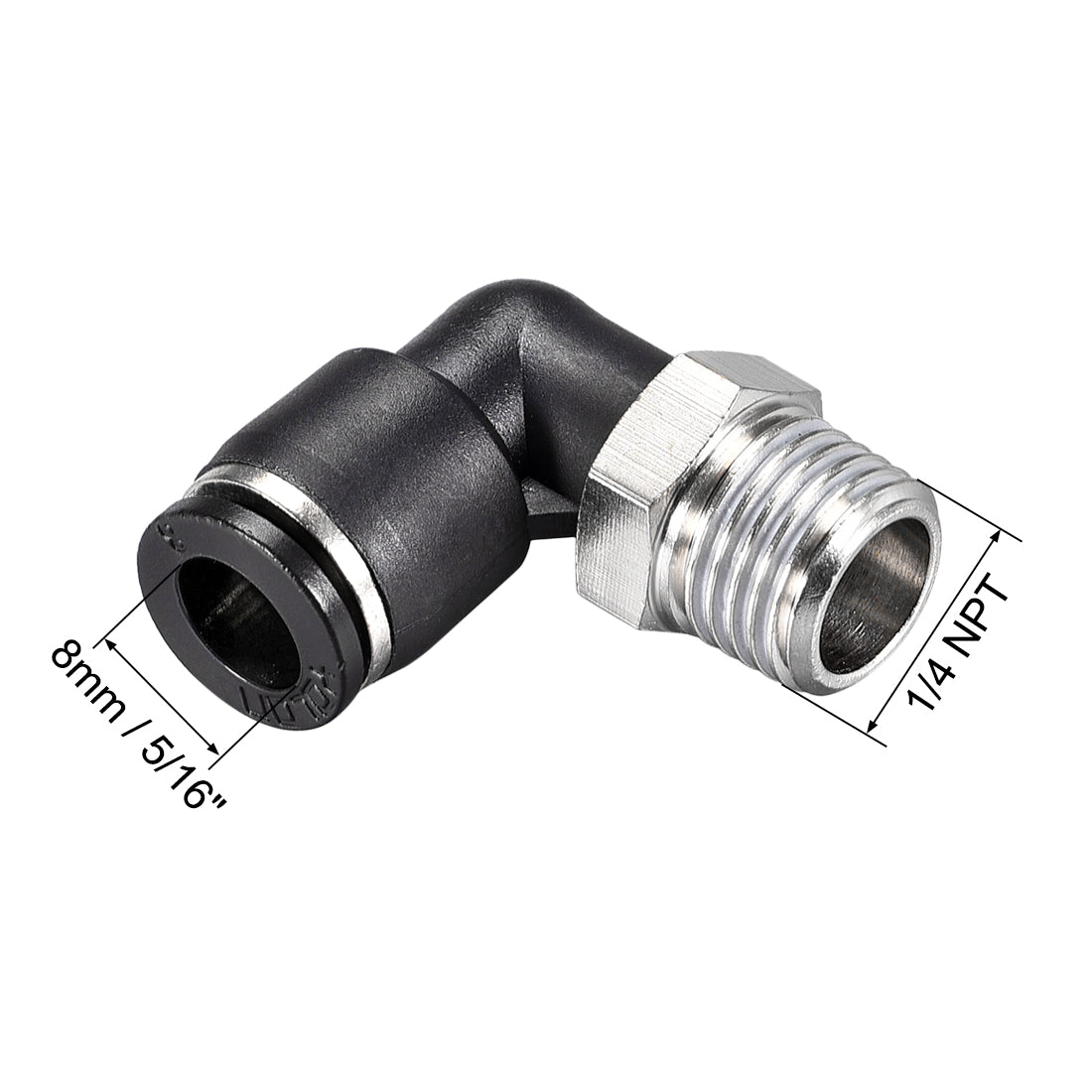 uxcell Uxcell Push to Connect Tube Fitting Male Elbow 8mm Tube OD x 1/4 NPT Thread Pneumatic Air Push Fit Lock Fitting 2pcs