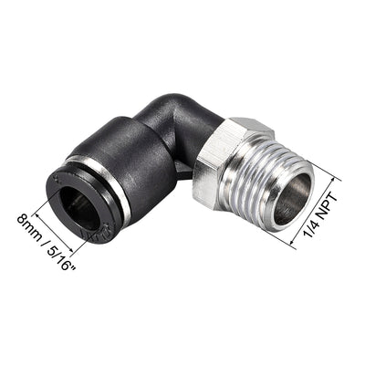 Harfington Uxcell Push to Connect Tube Fitting Male Elbow 8mm Tube OD x 1/4 NPT Thread Pneumatic Air Push Fit Lock Fitting 2pcs