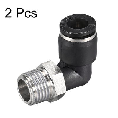 Harfington Uxcell Push to Connect Tube Fitting Male Elbow 8mm Tube OD x 1/4 NPT Thread Pneumatic Air Push Fit Lock Fitting 2pcs