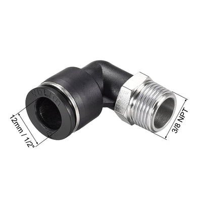 Harfington Uxcell Push to Connect Tube Fitting Male Elbow 12mm Tube OD x 3/8 NPT Thread Pneumatic Air Push Fit Lock Fitting