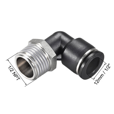 Harfington Uxcell Push to Connect Tube Fitting Male Elbow 12mm Tube OD x 1/2 NPT Thread Pneumatic Air Push Fit Lock Fitting