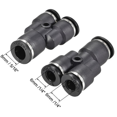 Harfington Uxcell Plastic Connect Y Splitter Push To Tube Fittings 8mm X 6mm OD Push Lock 4pcs