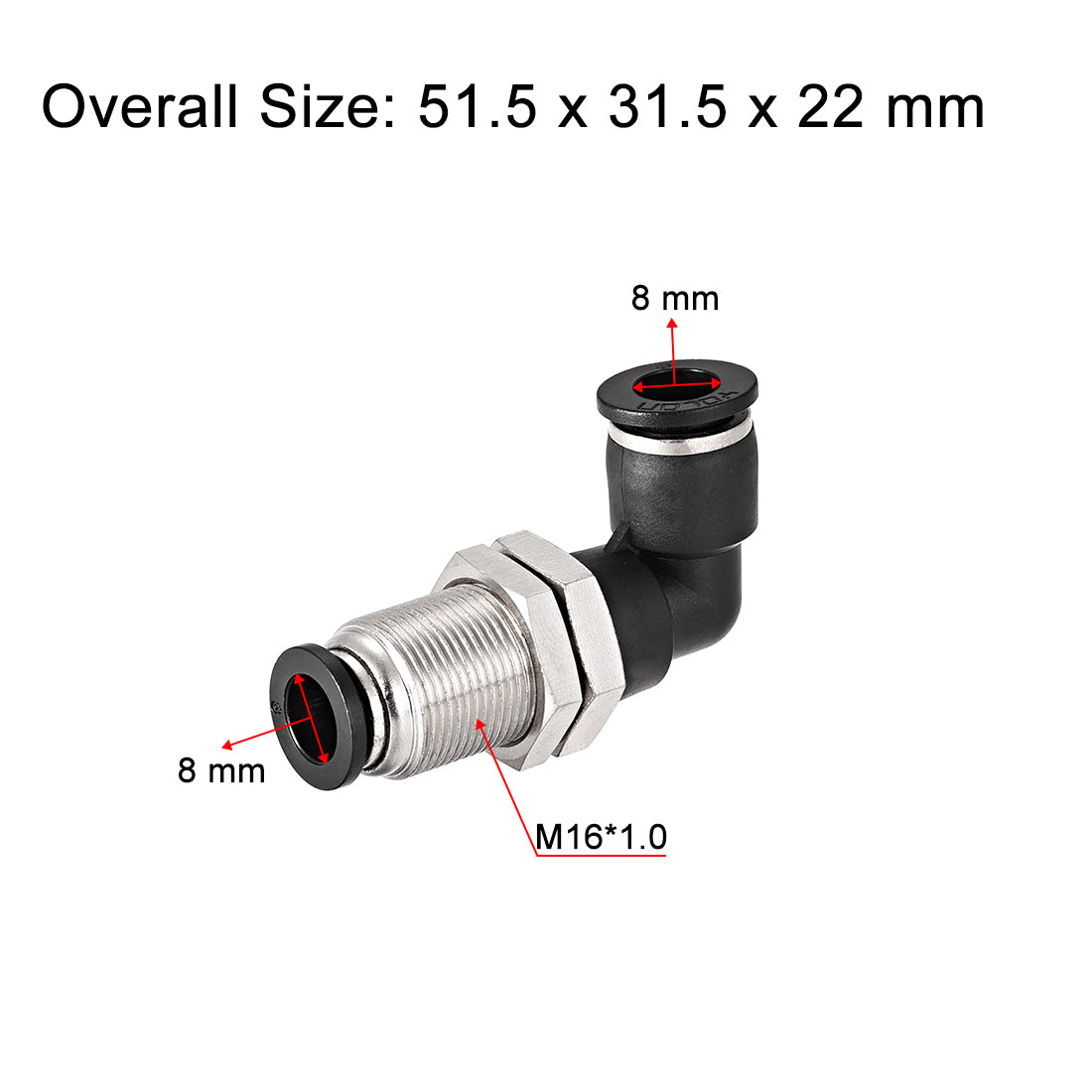 uxcell Uxcell 2 End 8mm Tube Push Lock Elbows, M16 L Shape Bulkhead Union Air Fittings