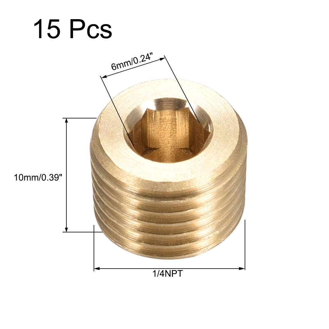 Uxcell Uxcell Brass Pipe Fitting - Hex Counter Sunk Plug 1/8NPT Male Socket Drive Countersunk Pipe Plugs 15pcs