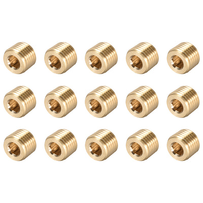 Harfington Uxcell Brass Pipe Fitting - Hex Counter Sunk Plug 1/8NPT Male Socket Drive Countersunk Pipe Plugs 15pcs