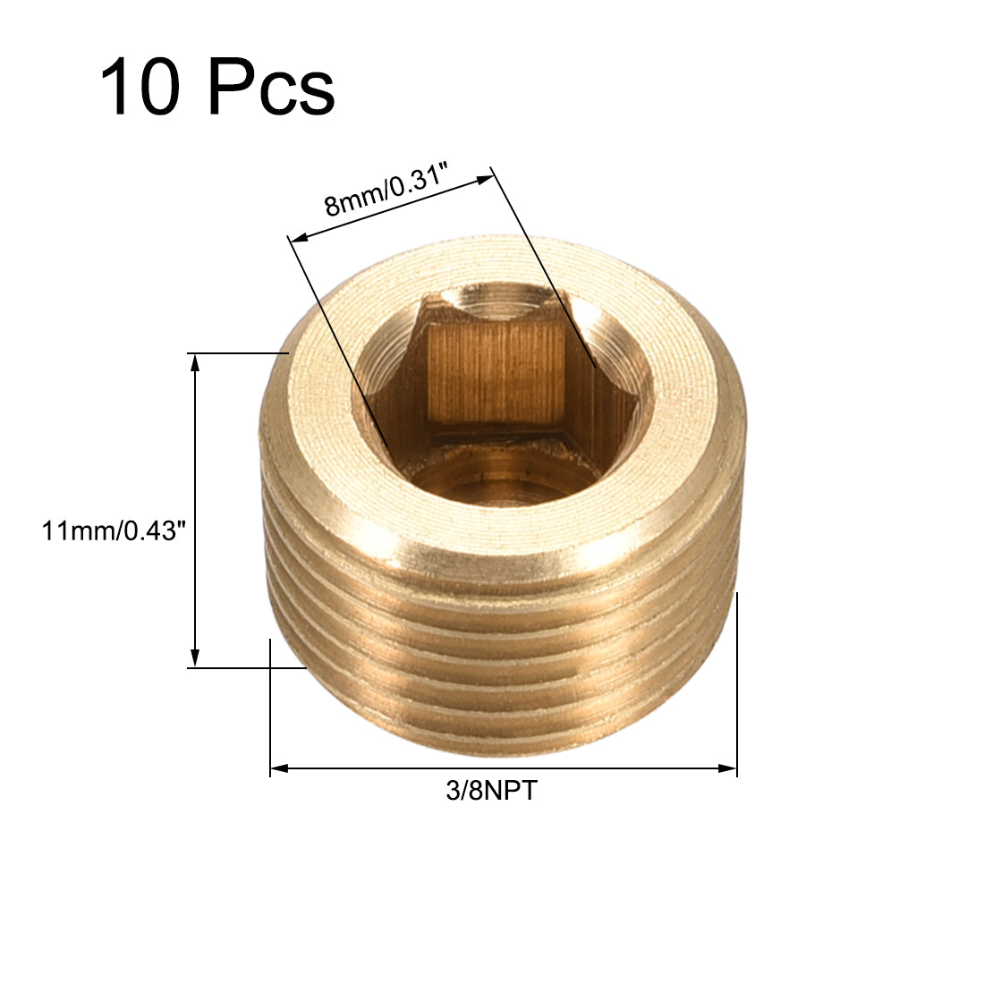 Uxcell Uxcell Brass Pipe Fitting - Hex Counter Sunk Plug 1/16NPT Male Socket Drive Countersunk Pipe Plugs 10pcs