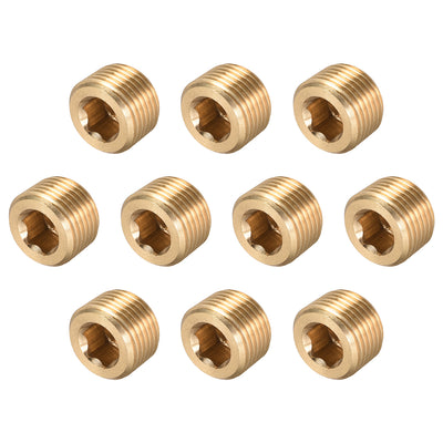 Harfington Uxcell Brass Pipe Fitting - Hex Counter Sunk Plug 1/16NPT Male Socket Drive Countersunk Pipe Plugs 10pcs