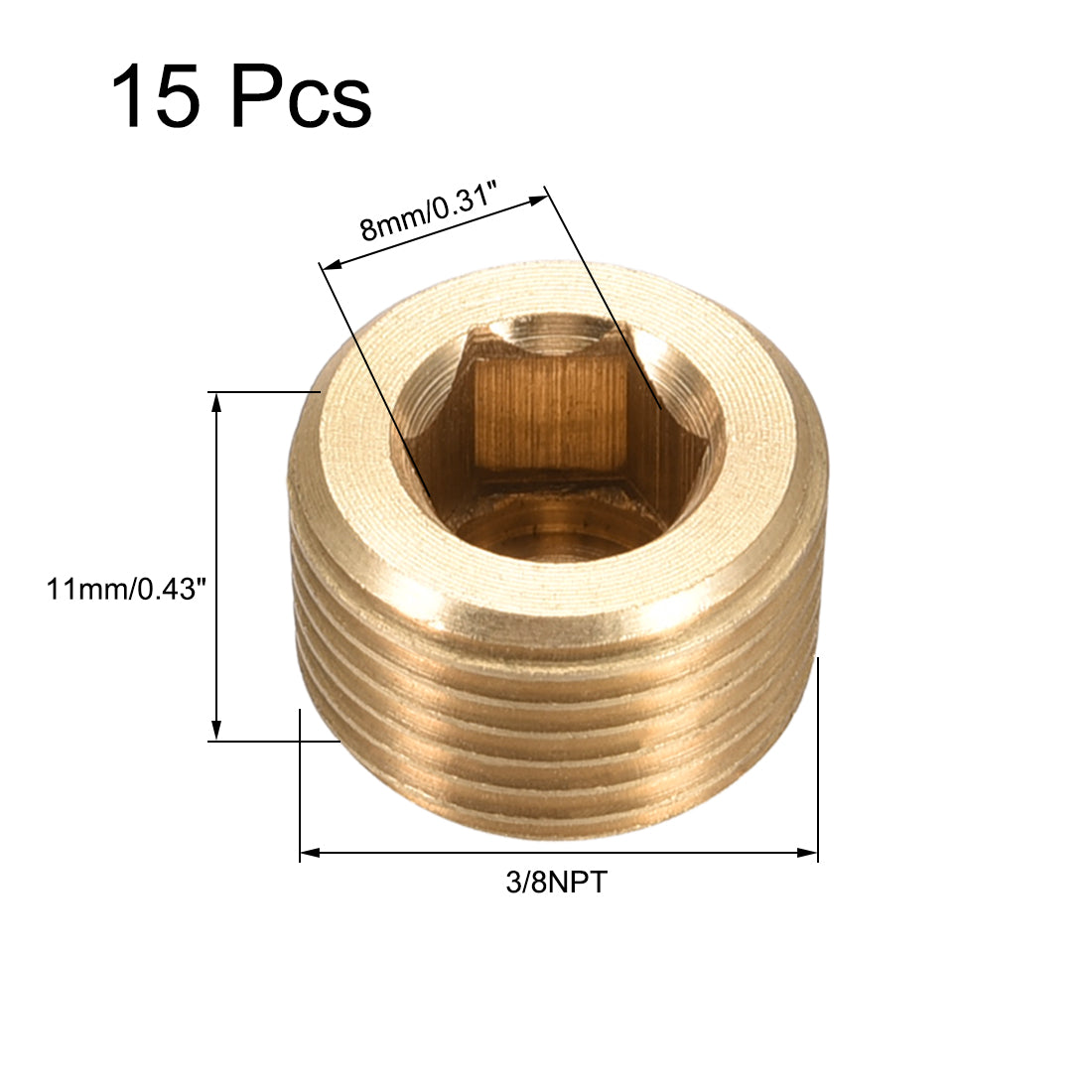 Uxcell Uxcell Brass Pipe Fitting - Hex Counter Sunk Plug 1/8NPT Male Socket Drive Countersunk Pipe Plugs 15pcs