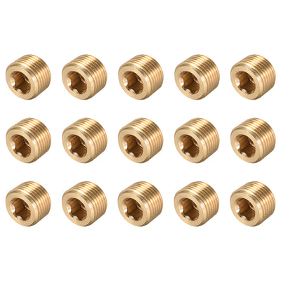 Harfington Uxcell Brass Pipe Fitting - Hex Counter Sunk Plug 1/8NPT Male Socket Drive Countersunk Pipe Plugs 15pcs