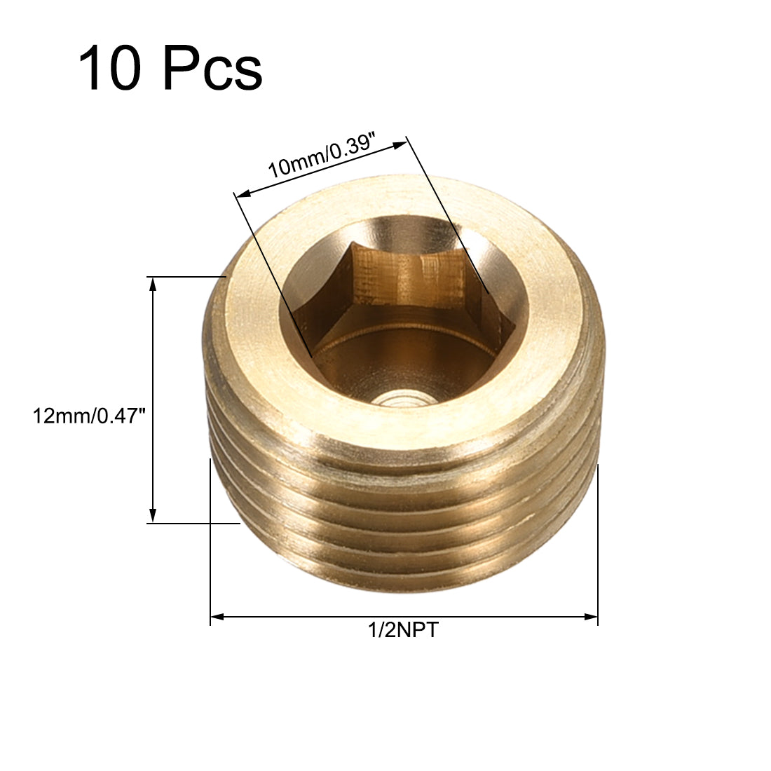 Uxcell Uxcell Brass Pipe Fitting - Hex Counter Sunk Plug 1/16NPT Male Socket Drive Countersunk Pipe Plugs 10pcs