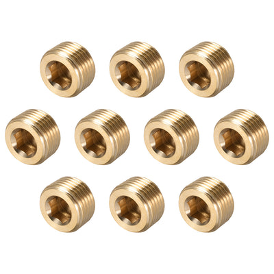 Harfington Uxcell Brass Pipe Fitting - Hex Counter Sunk Plug 1/16NPT Male Socket Drive Countersunk Pipe Plugs 10pcs