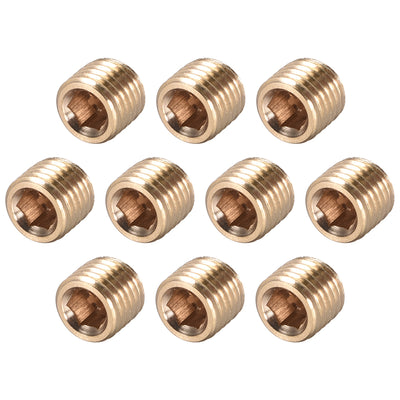 Harfington Uxcell Brass Pipe Fitting - Hex Counter Sunk Plug 1/16NPT Male Socket Drive Countersunk Pipe Plugs 10pcs