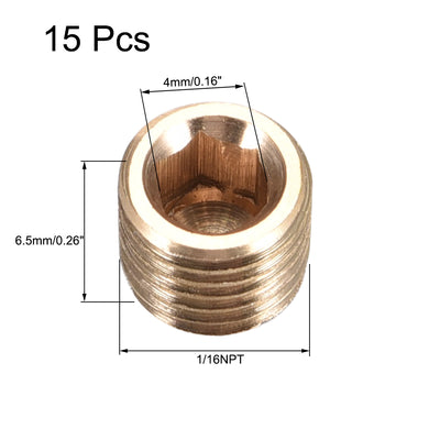 Harfington Uxcell Brass Pipe Fitting - Hex Counter Sunk Plug 1/8NPT Male Socket Drive Countersunk Pipe Plugs 15pcs