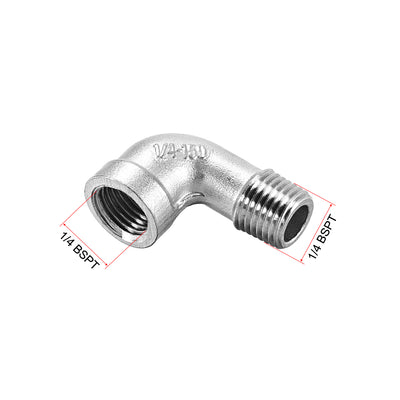 Harfington Uxcell Stainless Steel 304 Pipe Fittings Elbow 1/4BSPT Female x 1/4BSPT Male