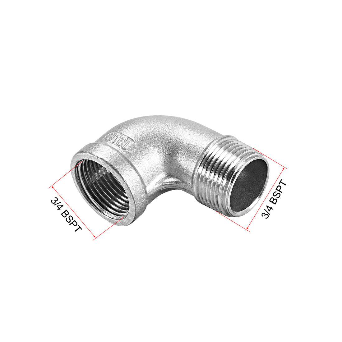 uxcell Uxcell Stainless Steel 316 Pipe Fitting Elbow 3/4BSPT Female x 3/4BSPT Male