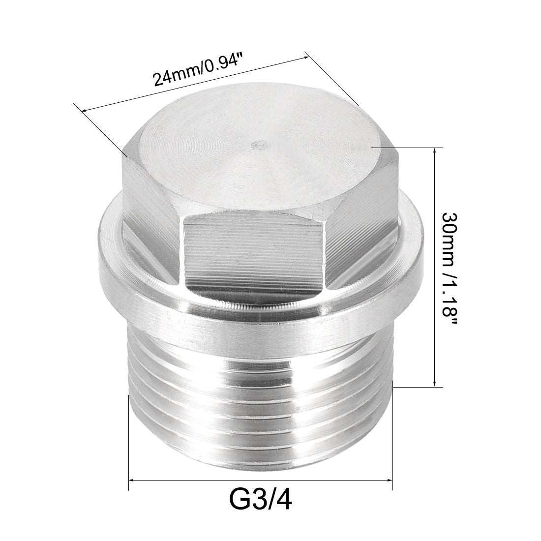 uxcell Uxcell G3/4 Male Outer Hex Head Plug 304 Stainless Steel Solid Thread Pipe Fitting 2Pcs